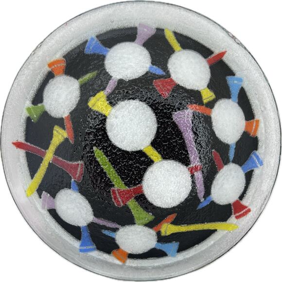 Peggy Karr TEES 8.5" Fused Art Glass Bowl Golf Balls & Tees 2003 - Picture 2 of 6